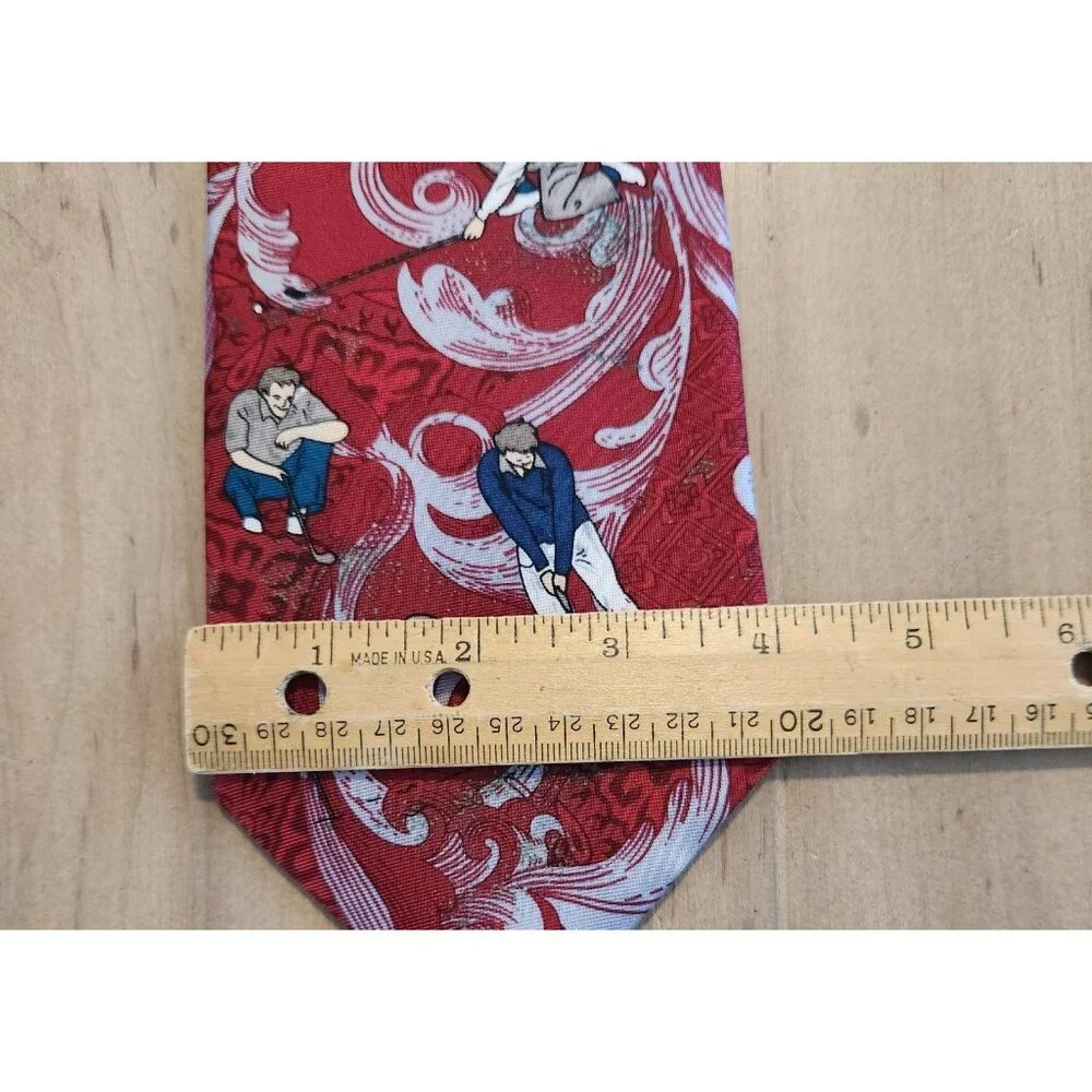 MARK ALEXANDER Golf Neck Tie 100% Silk Made In USA Golfers‎ Vintage Red EUC